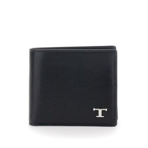 Tod's Men Black Wallet With Timeless T Logo On The Front In Hammered Leather Man